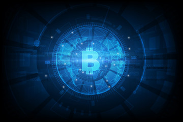  bitcoin digital currency, futuristic digital money, technology worldwide network concept, vector illustration