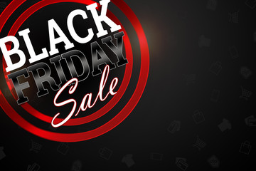 Inscription Black Friday sale, advertising banner, retro shiny label with lights on a dark background.