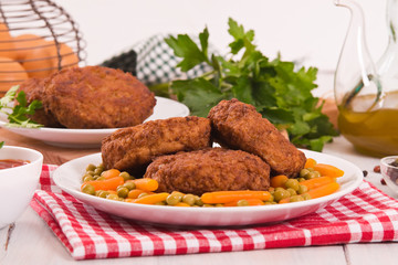 Meatballs on white dish.