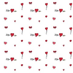 Seamless pattern Hand drawn doodle vector illustration with herats, ballons Love and Feelings symbol. Vector illustration. Sketchy icon for Valentine's day, Mothers day, wedding, love, romantic events