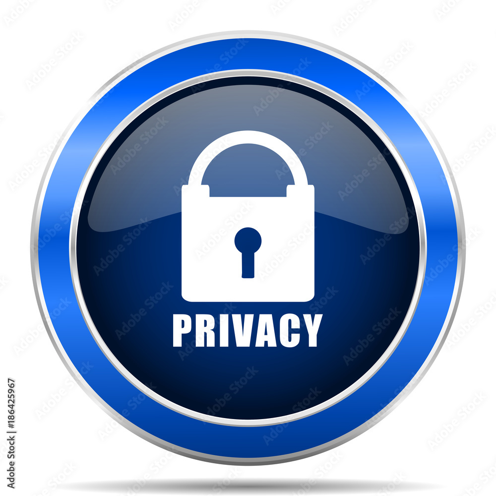 Poster Privacy vector icon. Modern design blue silver metallic glossy web and mobile applications button in eps 10