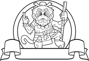 cartoon monkey king, funny illustration