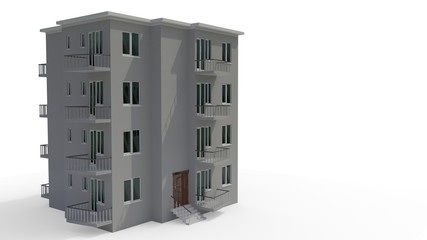 An architectural project that's under construction, left view 3d rendering