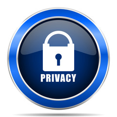 Privacy vector icon. Modern design blue silver metallic glossy web and mobile applications button in eps 10