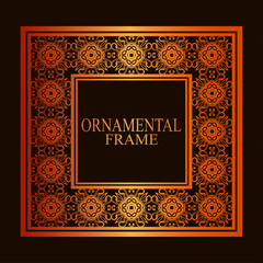 Vintage ornamental golden frame. Luxury elegant ornament. Flourished border. Element for brochures. Template for design. Vector illustration