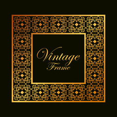 Vintage ornamental golden frame. Luxury elegant ornament. Flourished border. Element for brochures. Template for design. Vector illustration