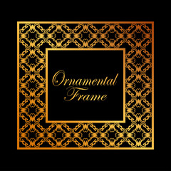 Vintage ornamental golden frame. Luxury elegant ornament. Flourished border. Element for brochures. Template for design. Vector illustration