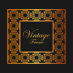 Vintage ornamental golden frame. Luxury elegant ornament. Flourished border. Element for brochures. Template for design. Vector illustration