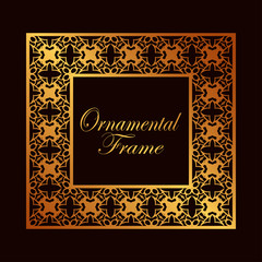 Vintage ornamental golden frame. Luxury elegant ornament. Flourished border. Element for brochures. Template for design. Vector illustration