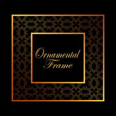 Vintage ornamental golden frame. Luxury elegant ornament. Flourished border. Element for brochures. Template for design. Vector illustration