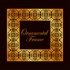 Retro ornamental golden frame. Flourished ornate border. Luxury elegant ornament. Vintage element. Template for design. Vector illustration