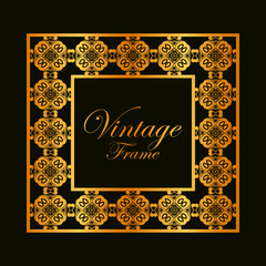 Retro ornamental golden frame. Flourished ornate border. Luxury elegant ornament. Vintage element. Template for design. Vector illustration