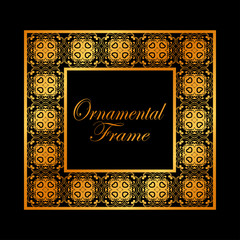 Retro ornamental golden frame. Flourished ornate border. Luxury elegant ornament. Vintage element. Template for design. Vector illustration