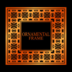 Retro ornamental golden frame. Flourished ornate border. Luxury elegant ornament. Vintage element. Template for design. Vector illustration