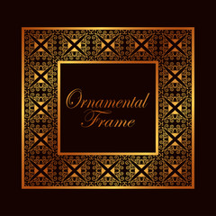 Retro ornamental golden frame. Flourished ornate border. Luxury elegant ornament. Vintage element. Template for design. Vector illustration