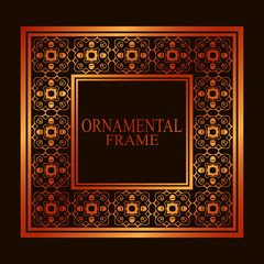 Retro ornamental golden frame. Flourished ornate border. Luxury elegant ornament. Vintage element. Template for design. Vector illustration