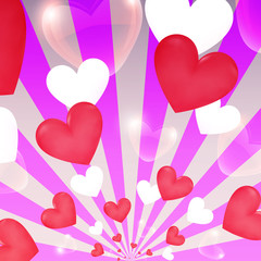 Happy Valentine day pink sunburst hearts, flying banner, illustration vector eps10
