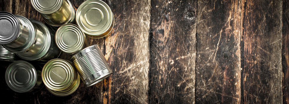 Food in tin cans.