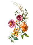 Watercolor flowers. Hand painted floral illustration. Bouquet of flowers rose