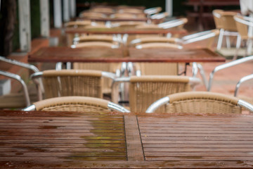 Tables and chairs on a terrace from the restaurant