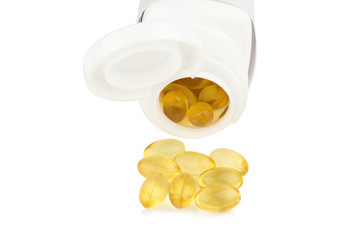 Capsules fish oil with selective focus isolate on white background