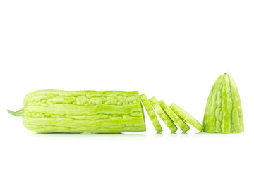 Bitter melon slice. pulp. on white background.