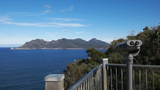 a view of wineglass bay from mt amos on the east coast of tasmania, australia