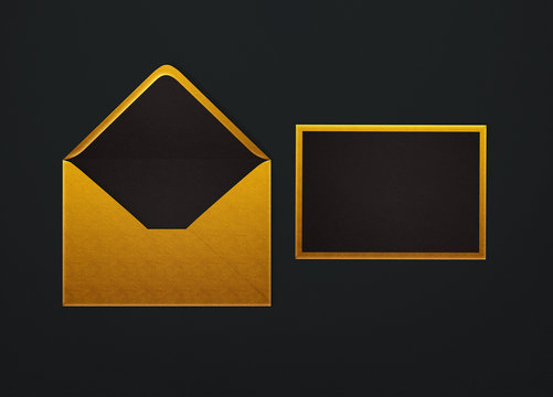 Gold blank envelope mockup and blank letterhead presentation template. Full Isolated.