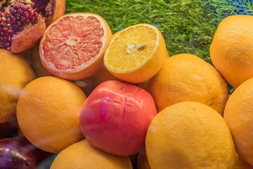 fresh fruit mix behind glass