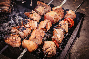 Pork barbecue on a grill