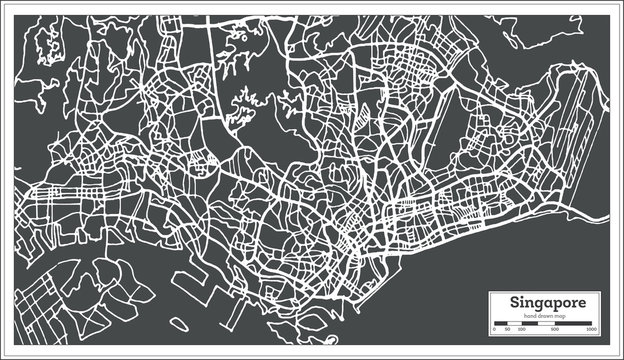 Singapore City Map in Retro Style. Outline Map.