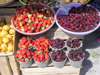 Rich offer of fruits, vegetables, Quito marketplace,  Ecuador.