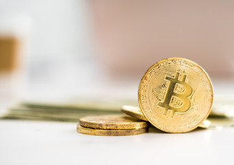 golden bitcoin, mining bitcoin internet currency concept