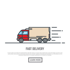 Delivery truck or van line vector illustration. Fast bus or auto motor vehicle concept. Moving company service. Courier in time delivery.