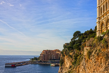 Fototapeta na wymiar Monaco and Monte Carlo principality. Sea view. Oceanographic museum building