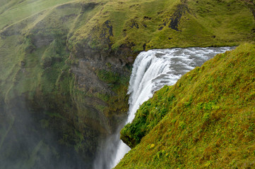Top view of Skogafoss waterfall, South Iceland
