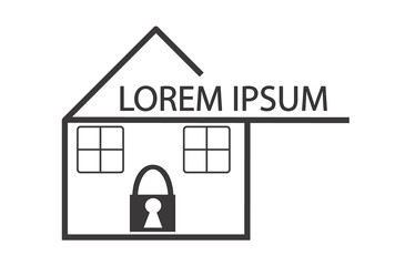 Icon or logo of a house with space to enter text, slogan or company name. Security concept vector with a padlock on the door.