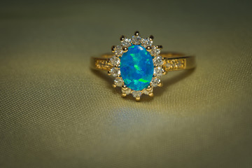 Gold Ring with Blue Opal