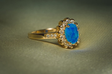 Gold Ring with Blue Opal