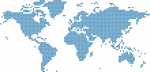 Poster Blue dots world map on white background, vector illustration. © tanarch
