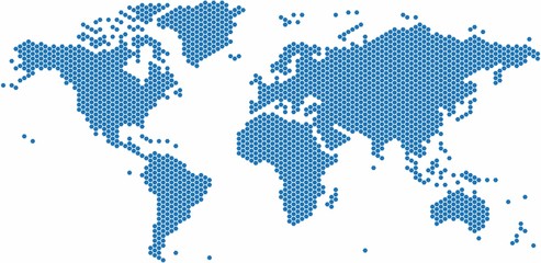Blue hexagon shape world map on white background, vector illustration.