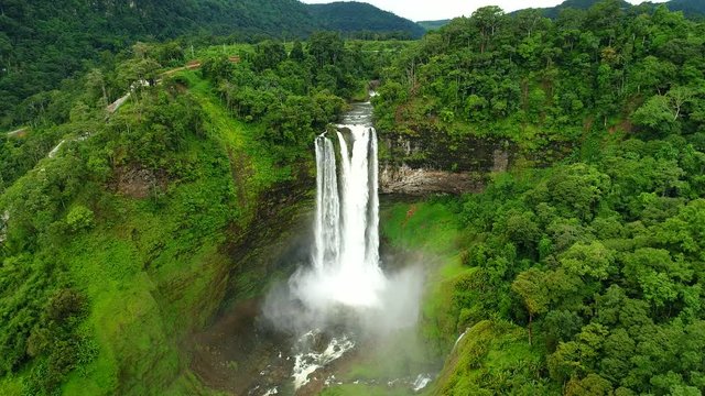 4k Aerial view shot : Tad Xe Katam Waterfall In Bolaven, Laos