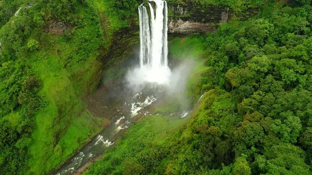 4k Aerial view shot : Tad Xe Katam Waterfall In Bolaven, Laos