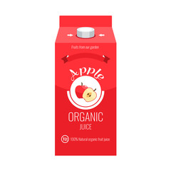 Red apple juice box package with solid and flat color design style.