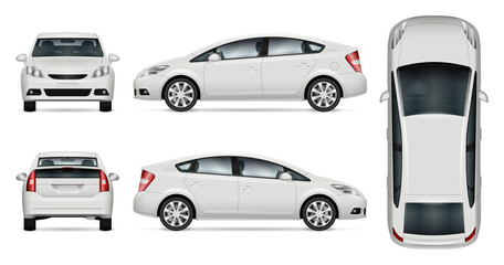 White car vector mock-up for advertising, corporate identity. Isolated car template on white background. Vehicle branding mockup. All layers and groups well organized for easy editing and recolor.
