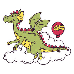 Flying dragon with balloon. Isolated objects on white background. Vector illustration.