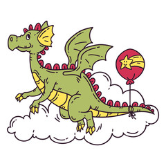 Obraz premium Flying dragon with balloon. Isolated objects on white background. Vector illustration.