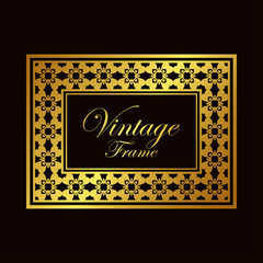 Vintage ornamental golden frame. Luxury elegant ornament. Flourished border. Element for brochures. Template for design. Vector illustration