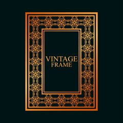 Vintage ornamental golden frame. Luxury elegant ornament. Flourished border. Element for brochures. Template for design. Vector illustration