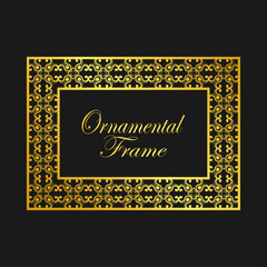 Vintage ornamental golden frame. Luxury elegant ornament. Flourished border. Element for brochures. Template for design. Vector illustration